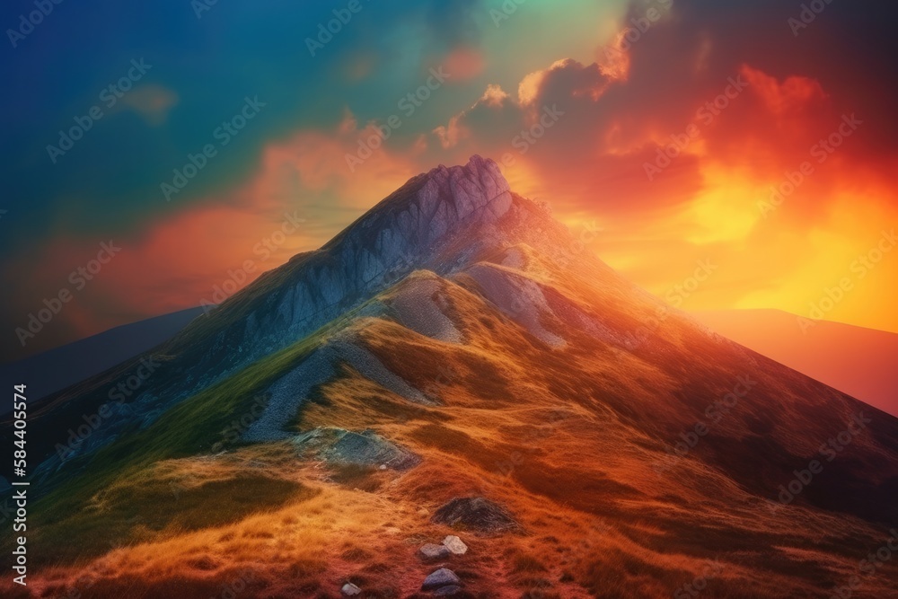 Fototapeta premium Sunset and Rocky Mountains Generative AI