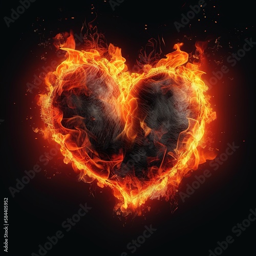 Heart shaped of fire  generative ai