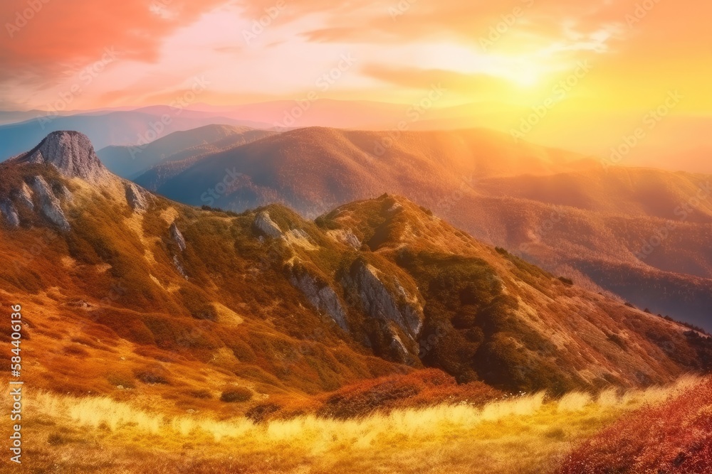 Obraz premium Sunset and Rocky Mountains Generative AI