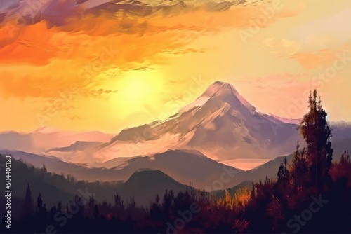 Sunset and Rocky Mountains Generative AI