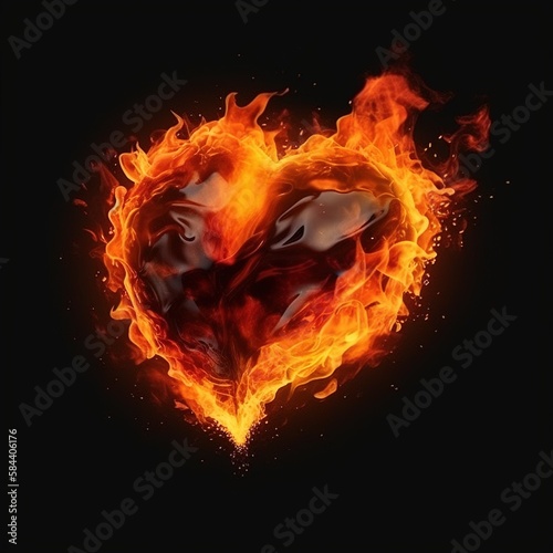 Heart shaped of fire, generative ai © Arisctur