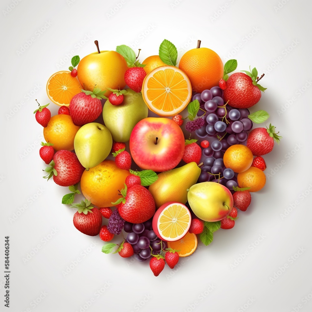 heart shaped fruits and vegetables, generative ai