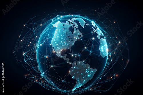 Global network background. - Generative Ai. -communication, technology, connectivity, internet, digital, world, planet, earth, map, geography, information, data. 