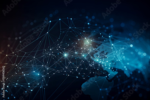 Global network background. - Generative Ai. -communication, technology, connectivity, internet, digital, world, planet, earth, map, geography, information, data. 