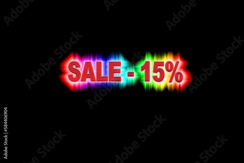 Discount fifteen percent with the rainbow glow on a black background