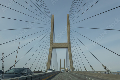 The Alex Fraser Bridge is a cable-stayed bridge over the Fraser River that connects Richmond and New Westminster with North Delta in Greater Vancouver, BC. © LifeisticAC