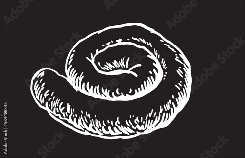 Vector sausage isolated on black background, butchery product. Meat element for design