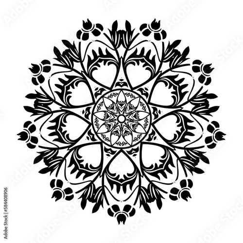 Monochrome ethnic mandala design. Anti stress colouring page. Hand drawn vector illustration