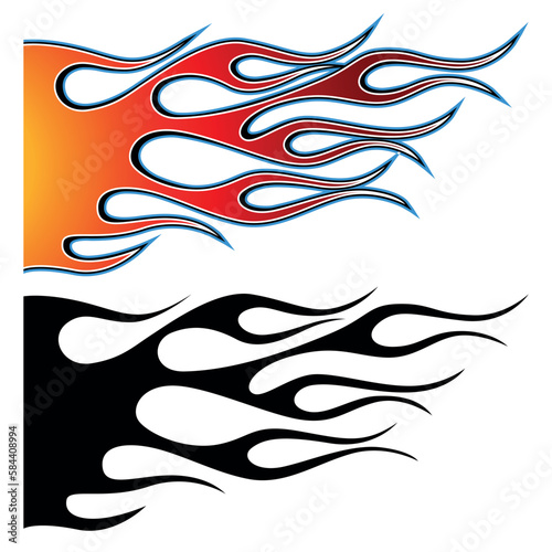 Tribal fire flame race car body side vinyl sticker vector eps art image file. Burning tires and flames sport car decal. Side speed decoration for cars, auto, truck, boat, suv, motorcycle.