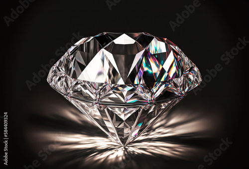 Close-up of a diamond with a luxurious and refined glow. This image highlights the quality of the high-end products and adds a touch of sophistication and glamour. Generative AI