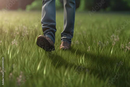 A man walking on the grass. Generative AI