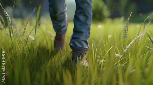 A man walks on the grass. Generative AI