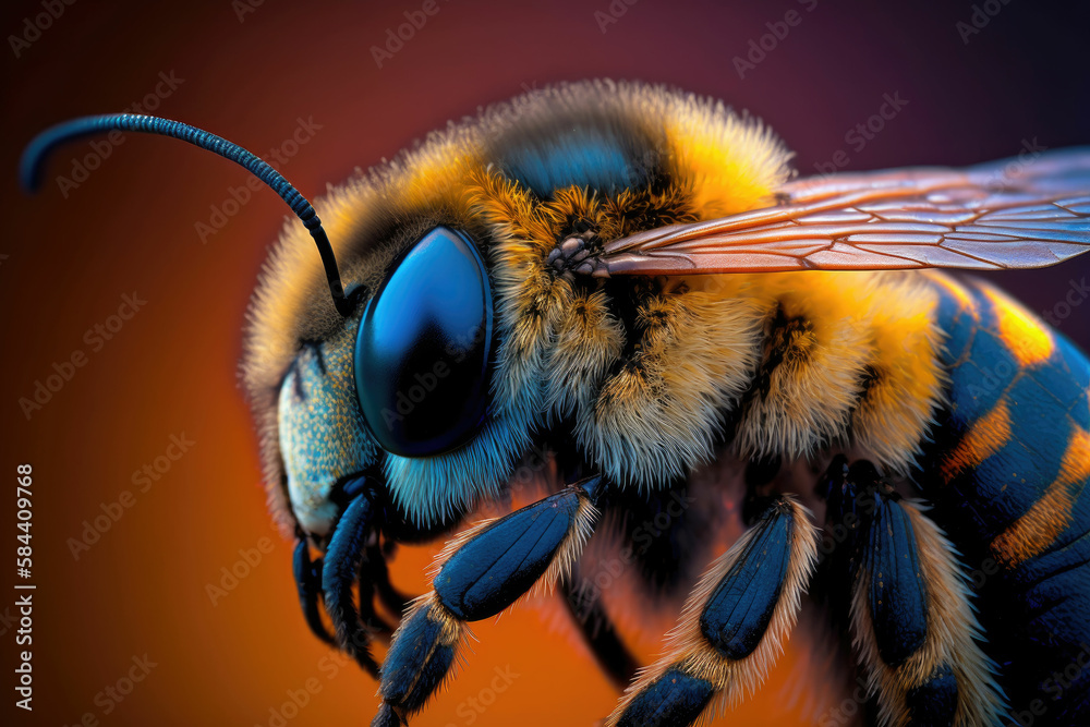 Close up macro of a honey bee ,made with Generative AI Close up macro of a honey bee ,made with Generative AI