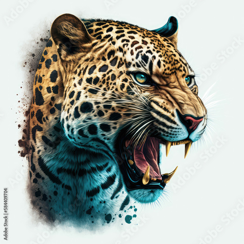 Colorful watercolor painting of a jaguar ,made with Generative AI