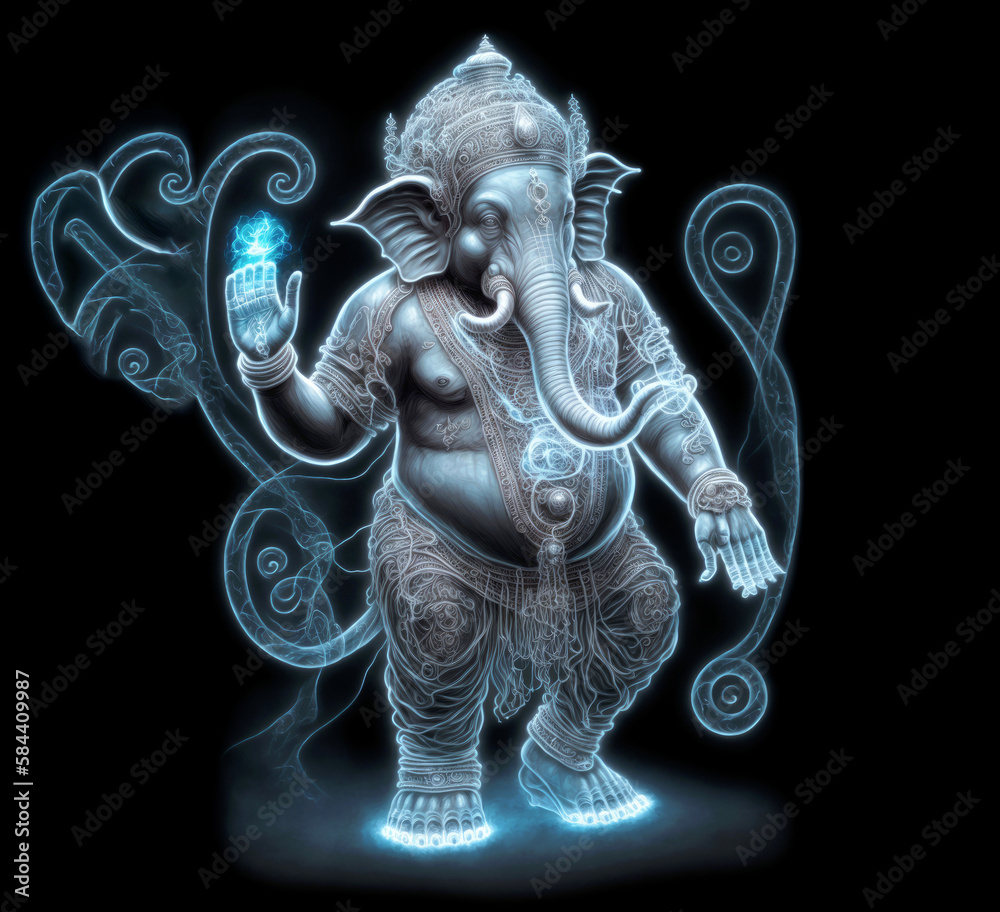 Holographic lord ganesha, ghost in black space ,made with Generative AI Holographic lord ganesha, ghost in black space ,made with Generative AI