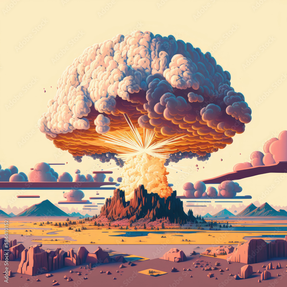 Radioactive Bomp Nuclear explosion of atomic bomb with a radioactive mushroom on a ...