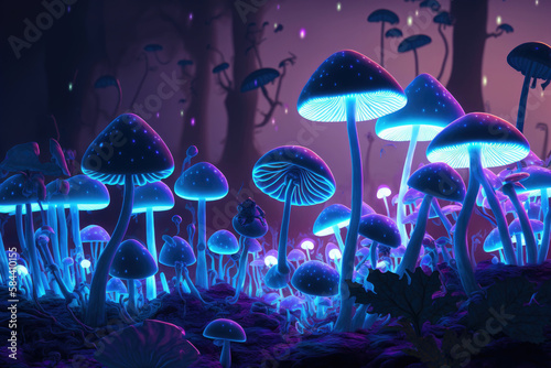 Magic fantasy mushrooms in the forest  made with Generative AI
