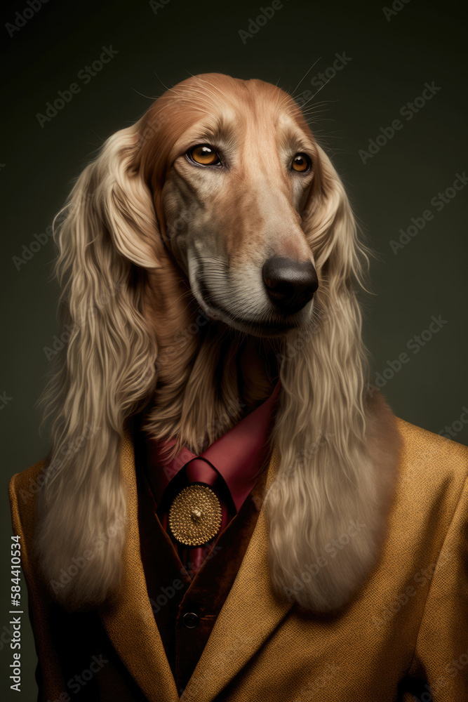 Portrait of a greyhound dressed in a formal business suit ,made with