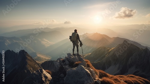 Hiker Reaching Peak of Alpine Summit © Cyber