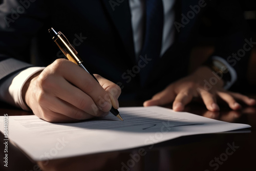 Close up business man signing contract making a deal, classic business. Generative AI