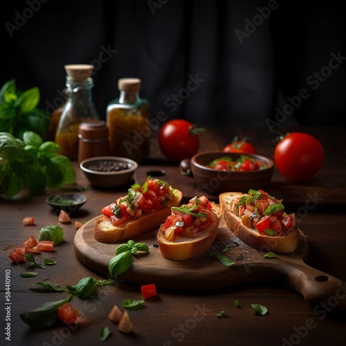 bruschetta with tomato and basil, generative ai