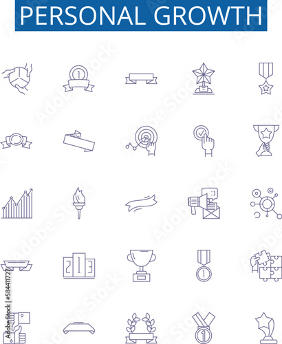 Personal growth line icons signs set. Design collection of Self improvement, Development, Progress, Maturity, Expansion, Enrichment, Realization, Growth outline concept vector illustrations