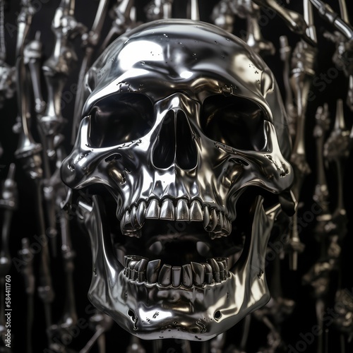 skull chrome metal super shiny, generative AI