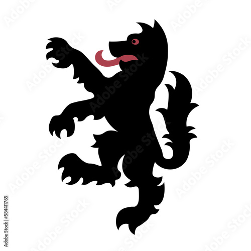 Heraldic black wolf dog. Symbol, sign, icon, silhouette, tattoo. Isolated vector illustration.