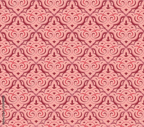 Abstract floral seamless textile pattern. Flourish tiled oriental ethnic background. Arabic ornament with asian flower motif. Good for fabric, textile, wallpaper or package background design.