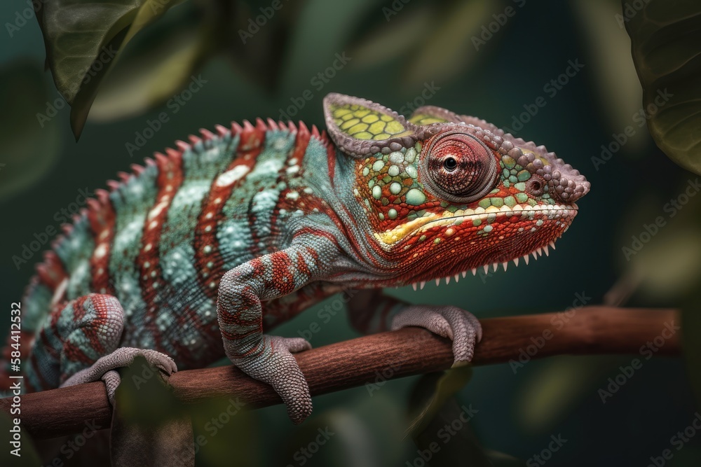 Obraz premium Chameleon on tree branch. AI generated