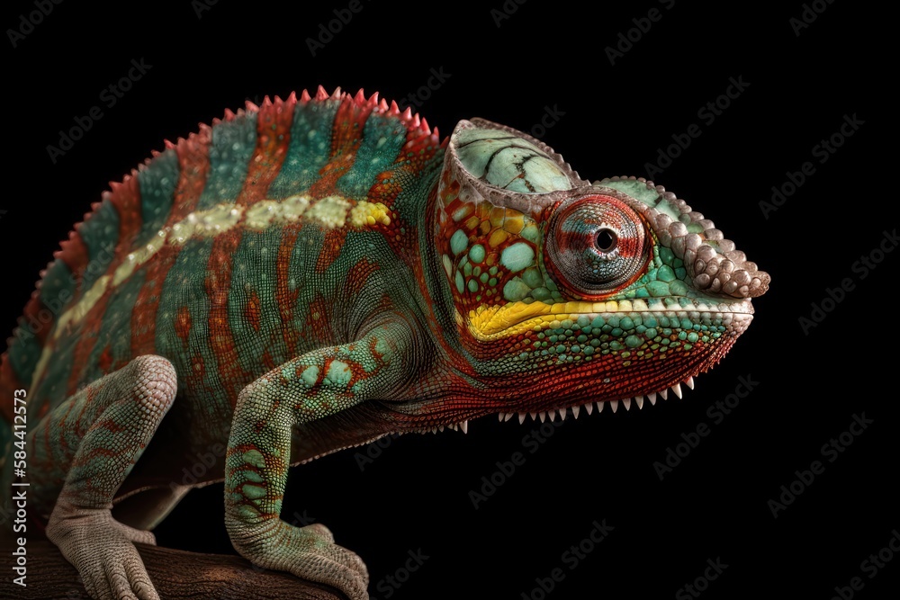 Fototapeta premium Chameleon on tree branch. AI generated