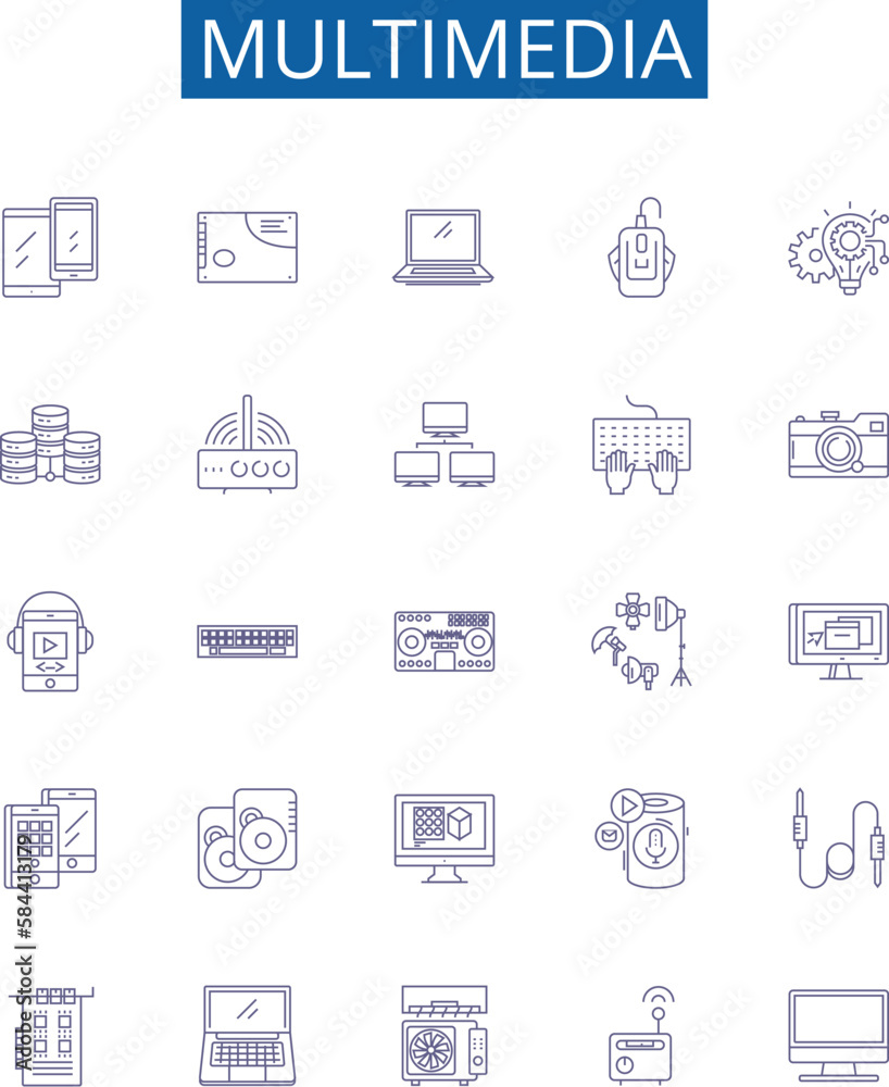 Multimedia line icons signs set. Design collection of Audio, Video ...