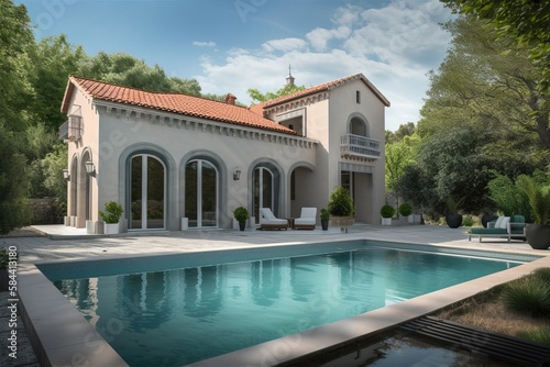Luxury traditional French mansion with pool and garden, generative ai © FrankBoston