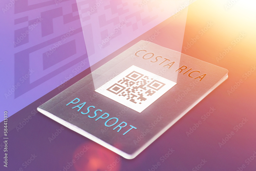 QR on cover of Costa Rica passport. Introduction of electronic