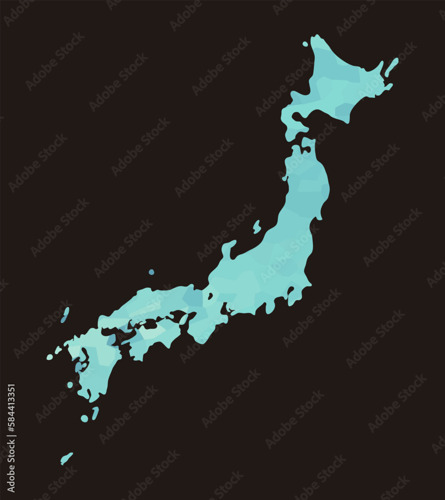 Japan colorful vector map silhouette
