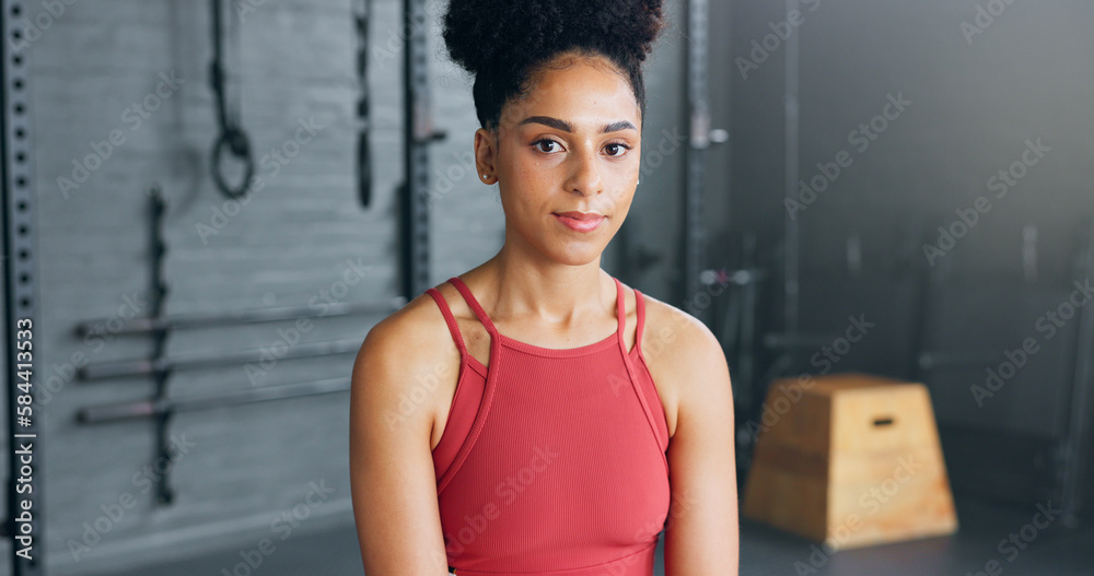 Exercise, motivation and portrait of black woman at the gym ready for workout. Smile, happy and female personal trainer in gymnasium for inspiration in sports, fitness and training for body wellness Exercise, motivation and portrait of black woman at the gym ready for workout. Smile, happy and female personal trainer in gymnasium for inspiration in sports, fitness and training for body wellness