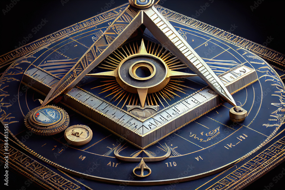 Masonic symbols compass and ruler sign Generative AI Stock