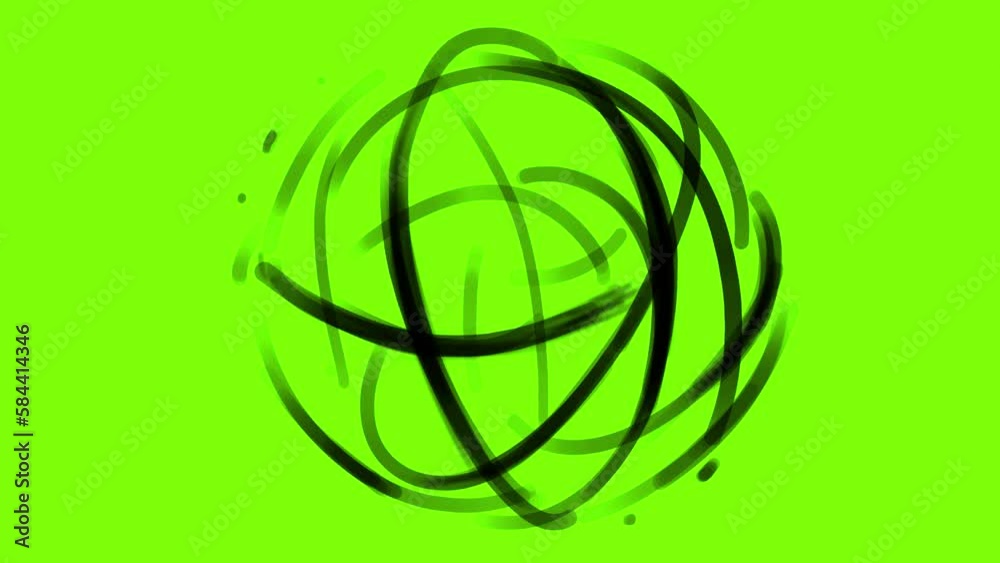 The black lines rotate in the shape of a sphere on a green screen. Doodle effect with curls in 4k with alpha channel. Animation of hand drawing strokes. The black lines rotate in the shape of a sphere on a green screen. Doodle effect with curls in 4k with alpha channel. Animation of hand drawing strokes.