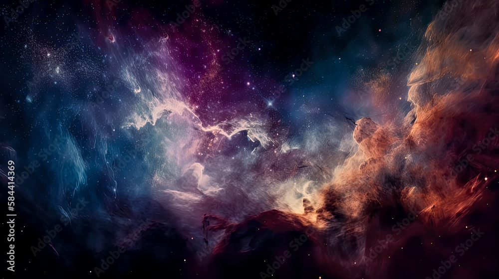Nebula and galaxies in space. Abstract cosmos. - Generative Ai. - astronomy, universe, stars, cosmic, celestial, science, exploration, infinite, vast, ethereal, mysterious, otherworldly, surreal.