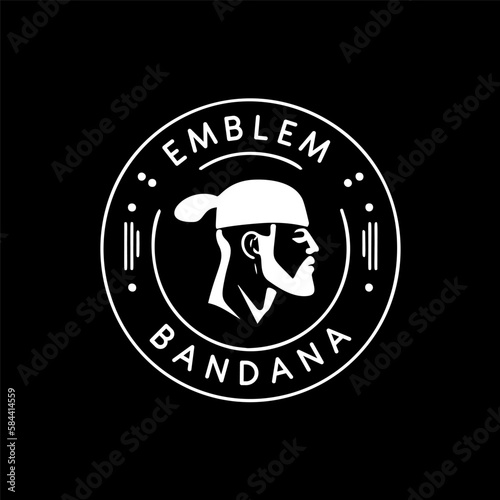 Biker in bandana profile emblem. Speed Rider head icon, racer man emblem, automotive sport logo template. Vector illustration.