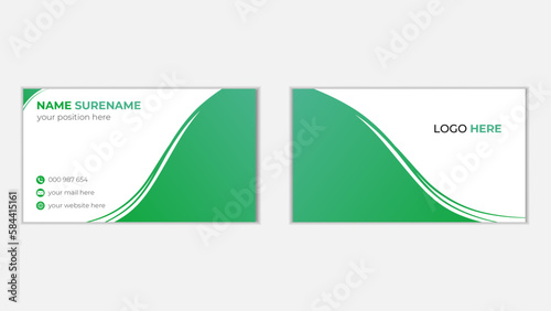 Modern creative professional business card design vector template for print, green color, abstract background.