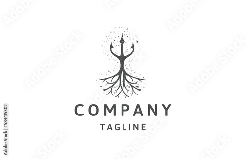 trident and root logo design template flat vector