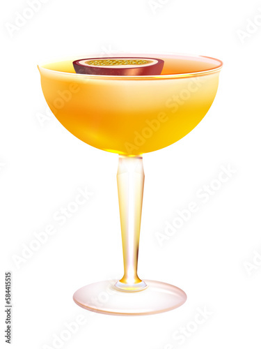 Pornstar Martini cocktail in a coupe glass with an isolated background in a vector format	