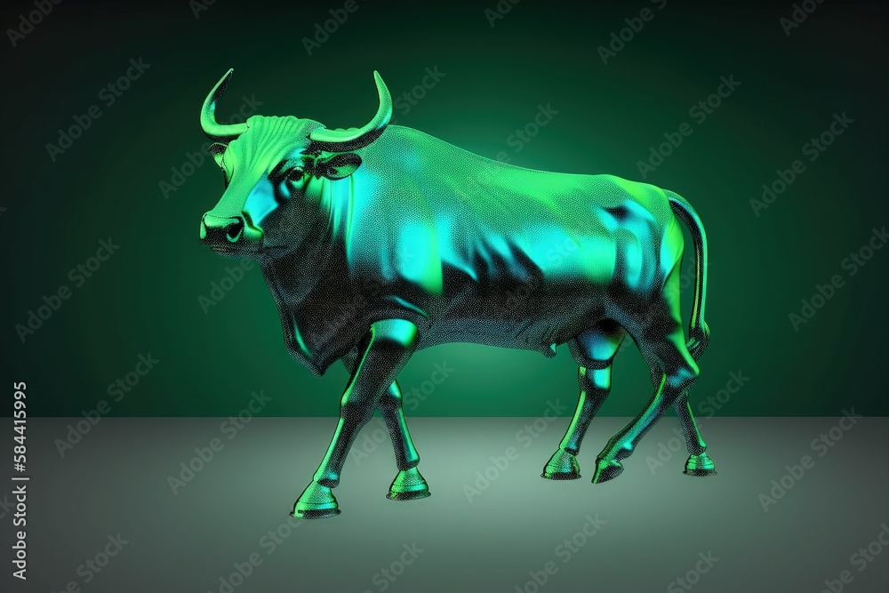 Obraz premium Green bull illustration, green background, stock exchange concept, win. Generative AI