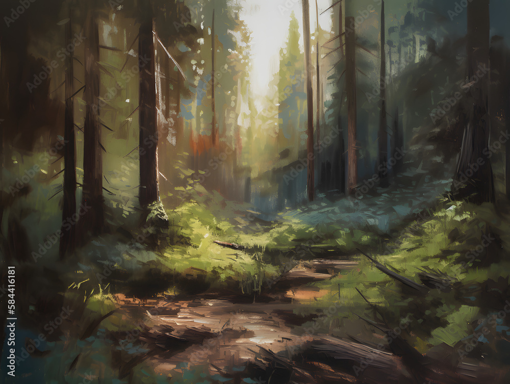 Fototapeta premium Oil painted forest. Generative AI