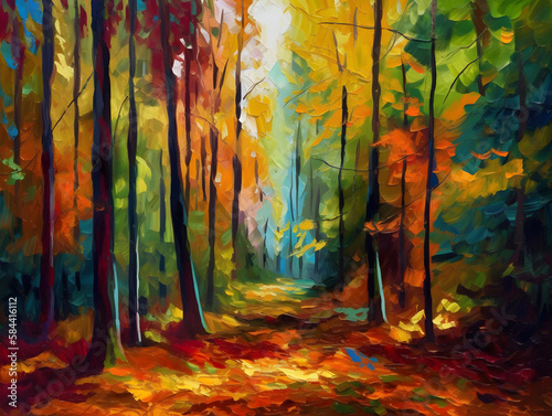 Oil painted forest. Generative AI