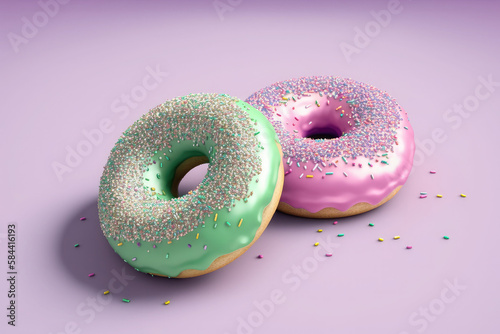 AI generated of realistic sweet and colourful donuts icon with frosting different color