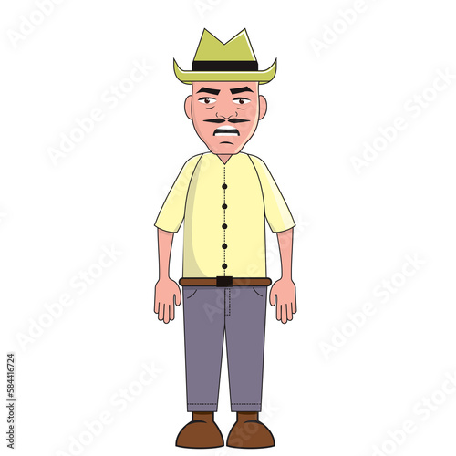 Fototapeta Naklejka Na Ścianę i Meble -  Farmer vector in cartoon style with an expression of sad