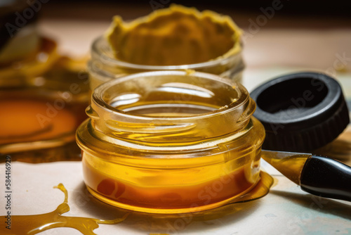 cannabis thc golden dab on glass container Generative AI
