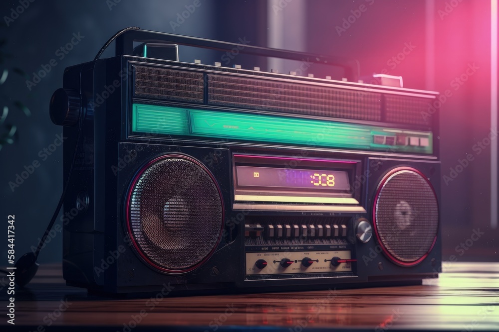 Fototapeta premium Antilo radio illustration, 80s and 90s, retro colors. Generative AI